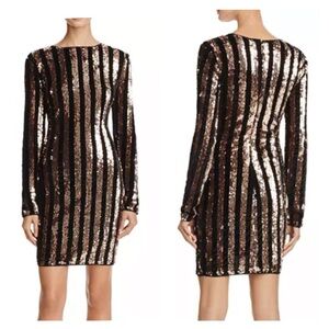 SUNSET + SPRING Sequin Stripe Velvet Long Sleeve‎ Cocktail Mini Dress Size Small